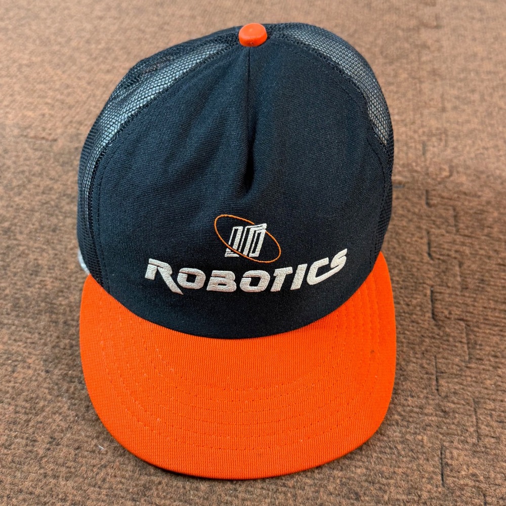 Vintage US Robotics Trucker Hat Challenger Caps Adver-Togs Black Orange Snapback